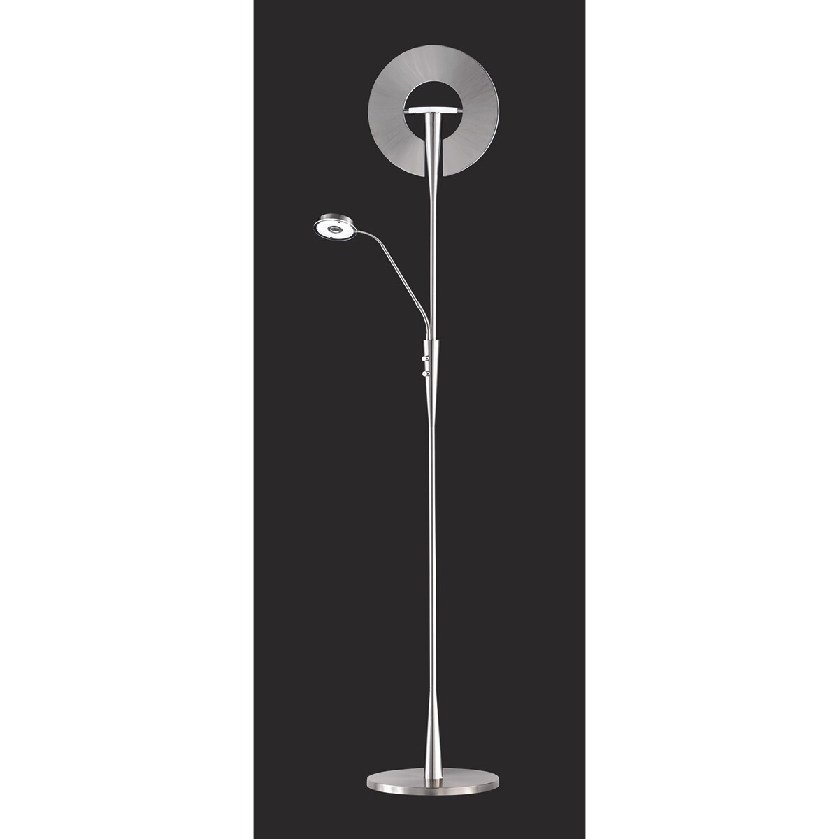 Lampadaire LED - Trion Qubico - 34W + 5W - Couleur de lumière ajustable - 2-lumières - Dimmable - Rond - Mat Nickel - Aluminium