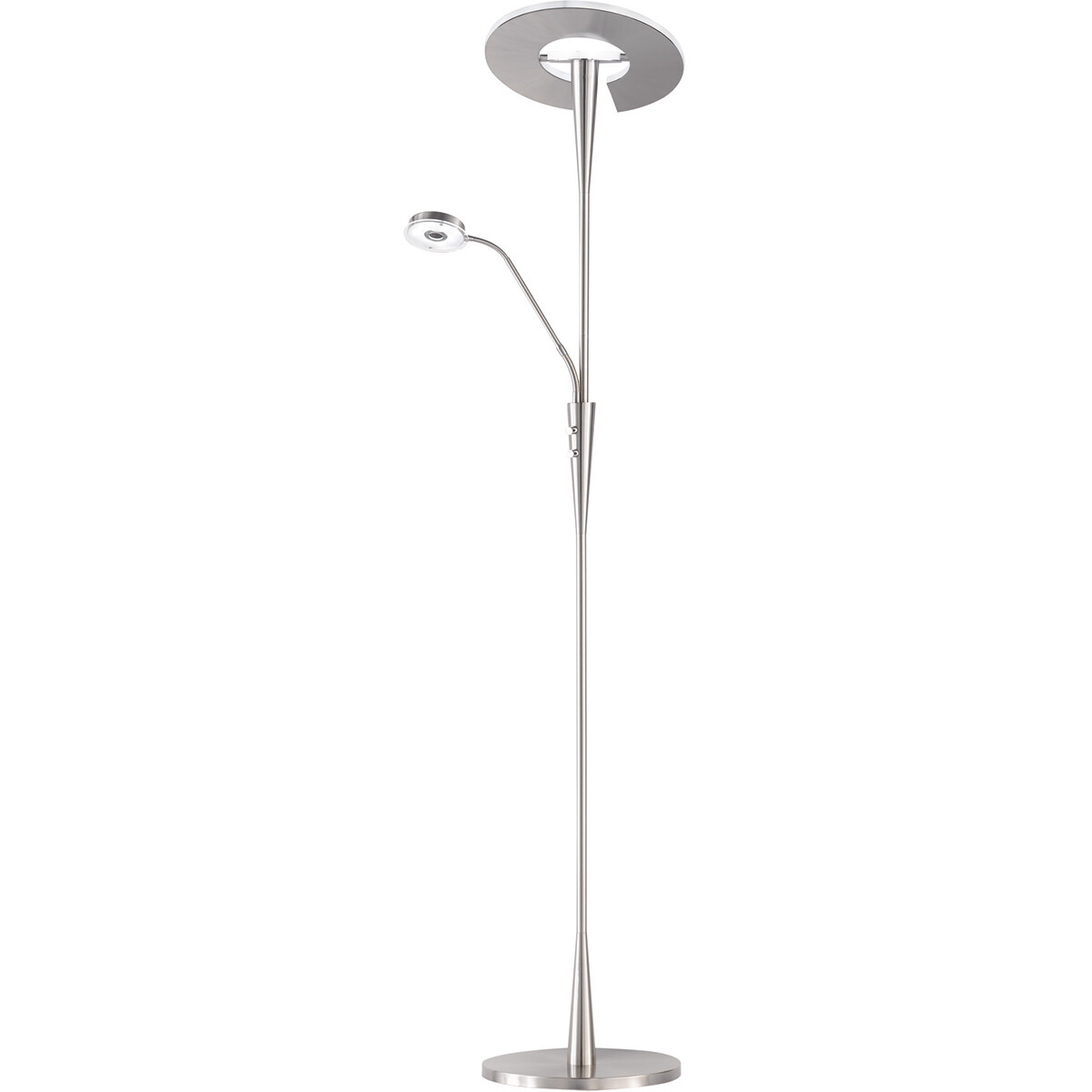 Lampadaire LED - Trion Qubico - 34W + 5W - Couleur de lumière ajustable - 2-lumières - Dimmable - Rond - Mat Nickel - Aluminium