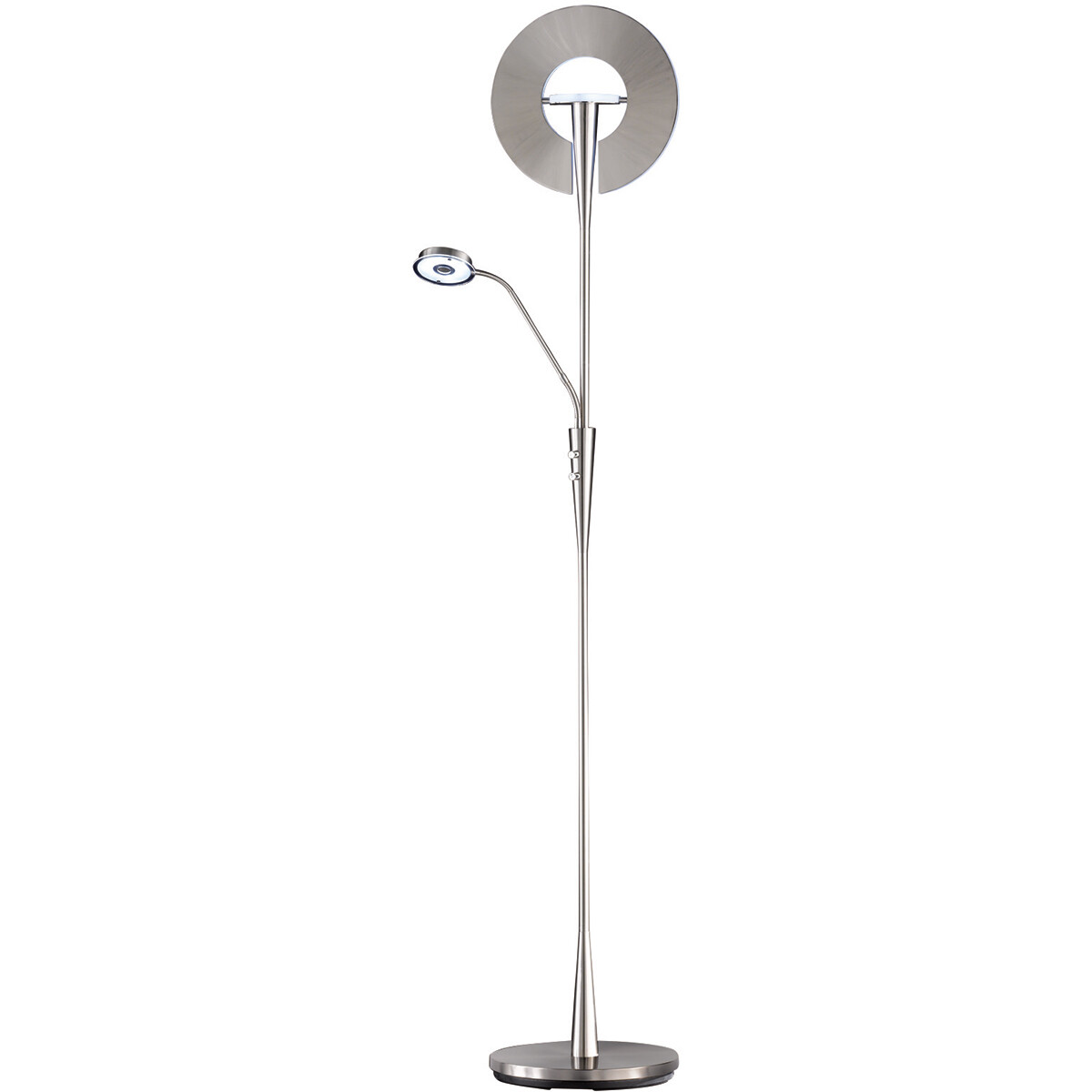 Lampadaire LED - Trion Qubico - 34W + 5W - Couleur de lumière ajustable - 2-lumières - Dimmable - Rond - Mat Nickel - Aluminium