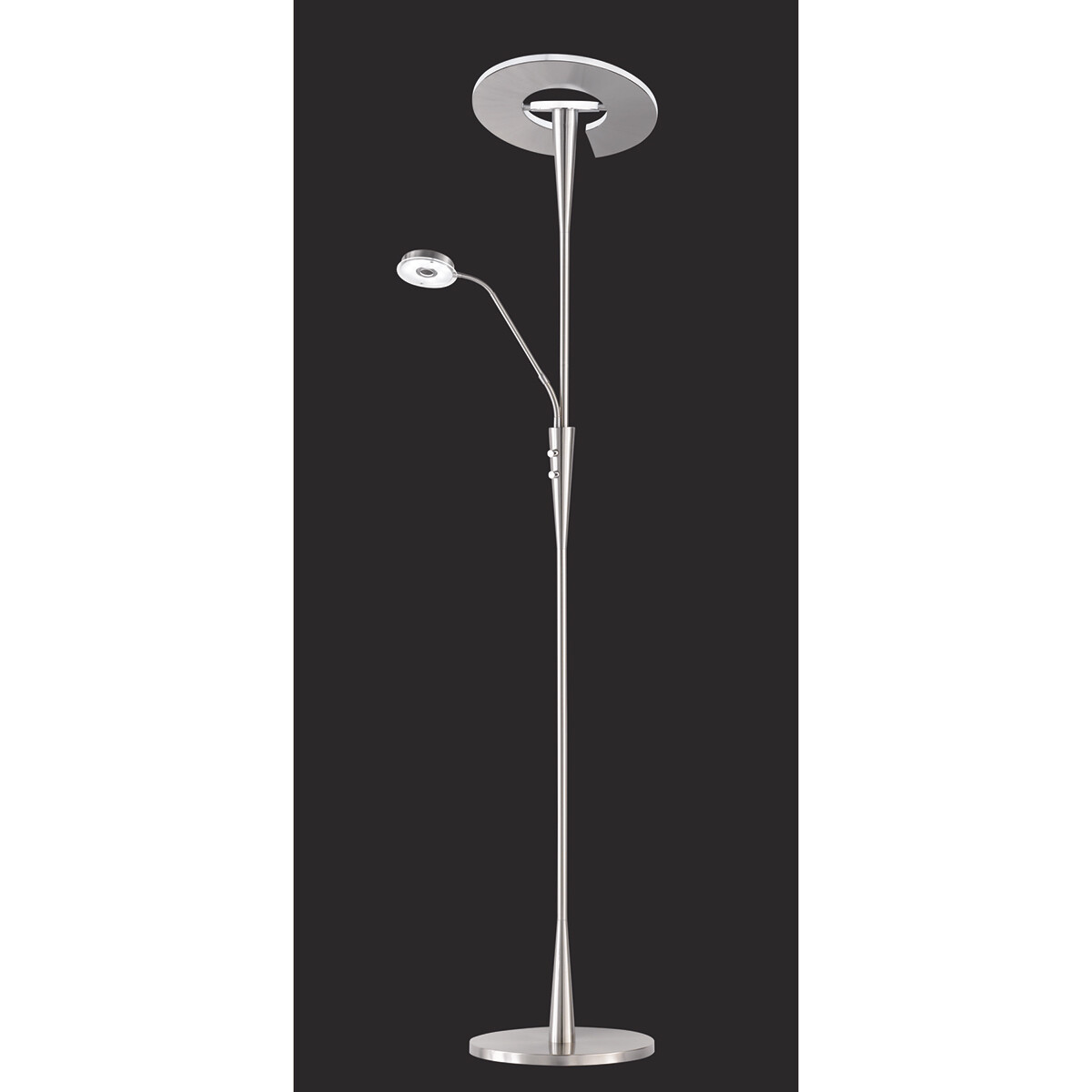 Lampadaire LED - Trion Qubico - 34W + 5W - Couleur de lumière ajustable - 2-lumières - Dimmable - Rond - Mat Nickel - Aluminium