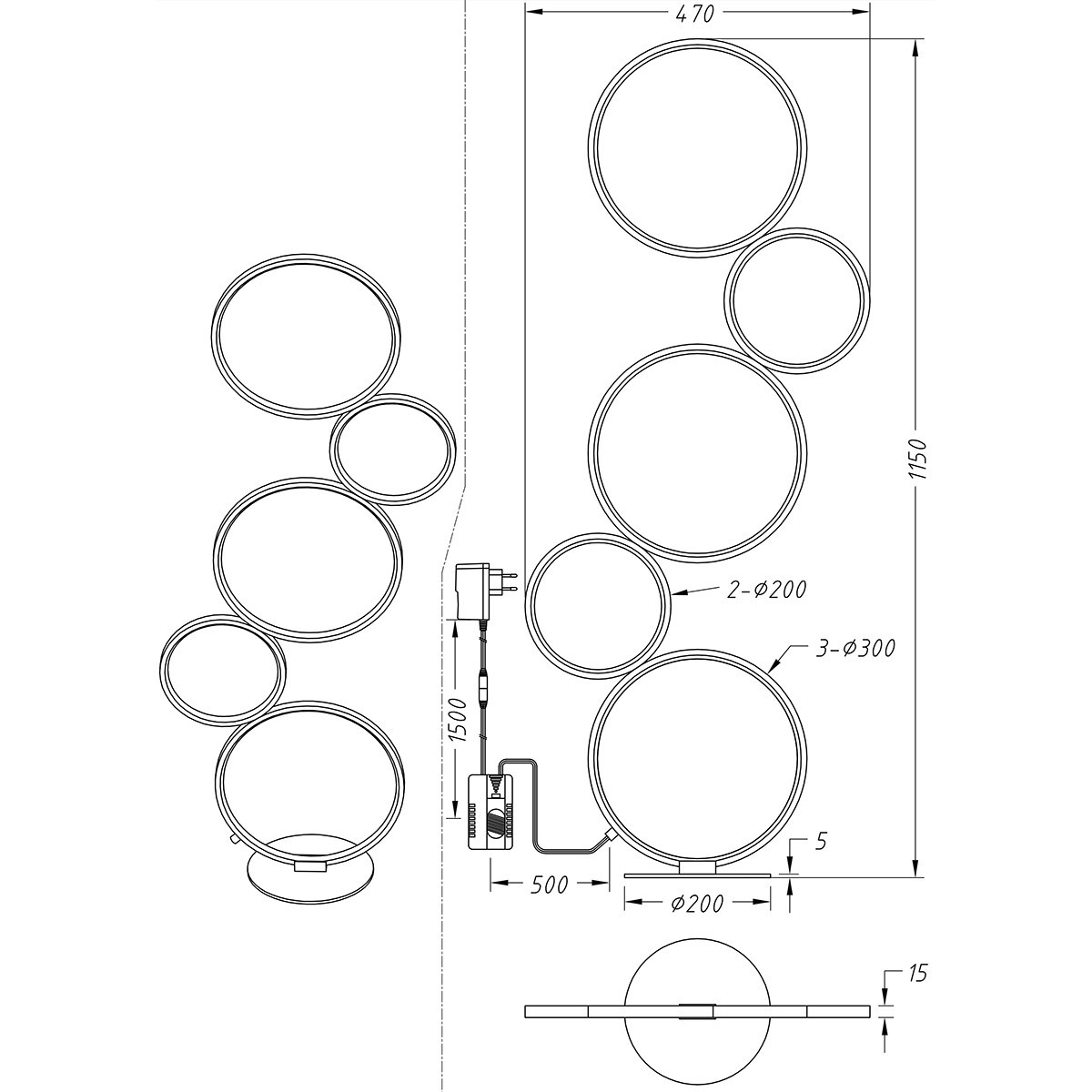 Lampadaire LED - Trion Rondy - 36W - Blanc Chaud 3000K - Dimmable - Rond - Mat Blanc - Aluminium