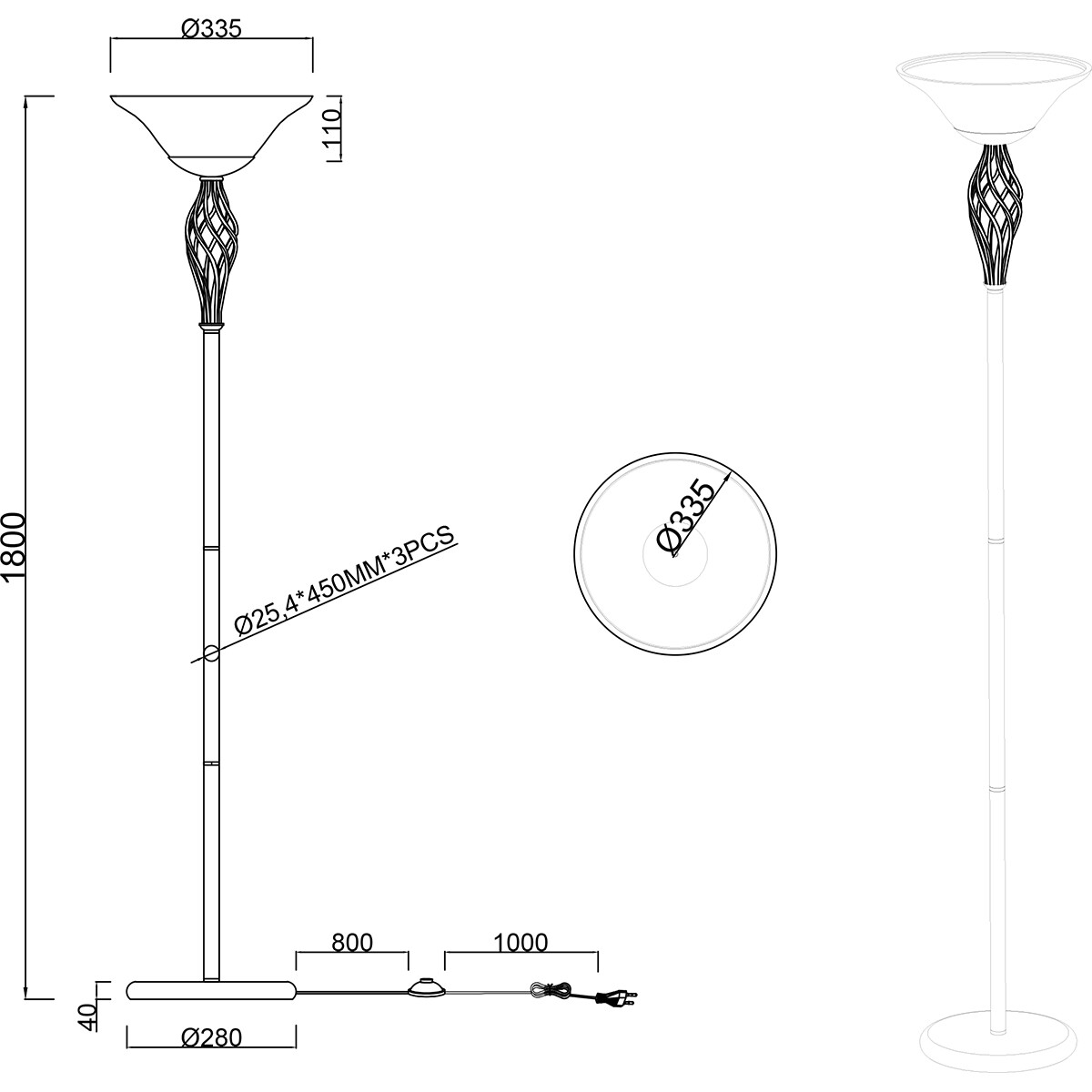 Lampadaire LED - Trion Rustina - Douille E27 - 2-lumières - Rond - Couleur Rouille - Aluminium