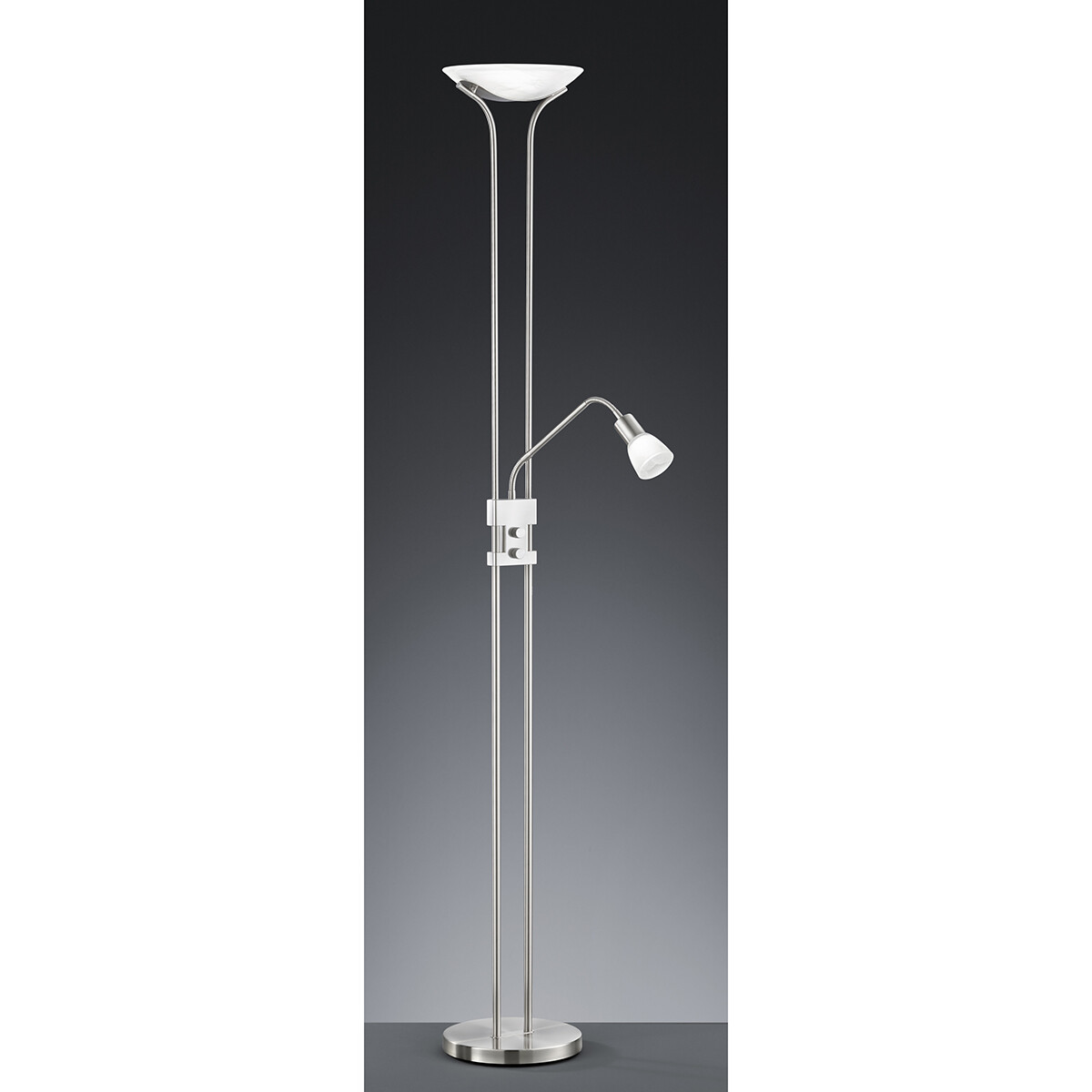 Lampadaire LED - Trion Santoni - 20W - Blanc Chaud 3000K - 2-lumières - Dimmable - Rond - Mat Nickel - Aluminium