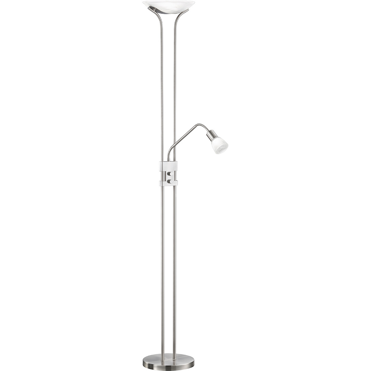 Lampadaire LED - Trion Santoni - 20W - Blanc Chaud 3000K - 2-lumières - Dimmable - Rond - Mat Nickel - Aluminium