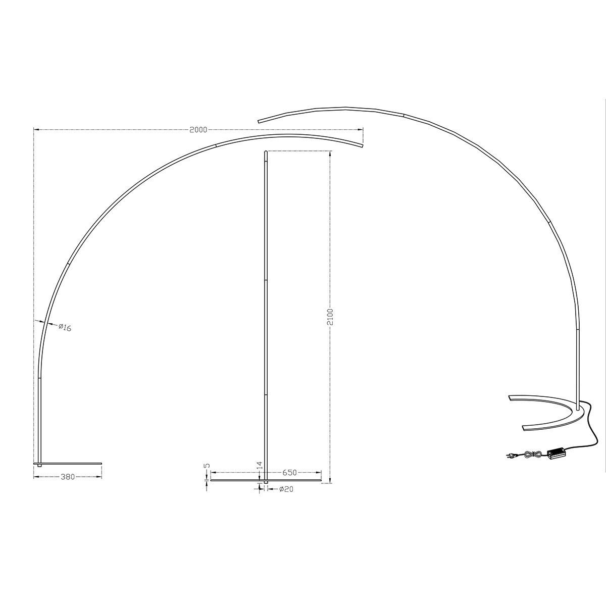 Lampadaire LED - Trion Shio - 18W - Blanc Chaud 3000K - 1-lumière - Dimmable - Rond - Mat Blanc - Aluminium