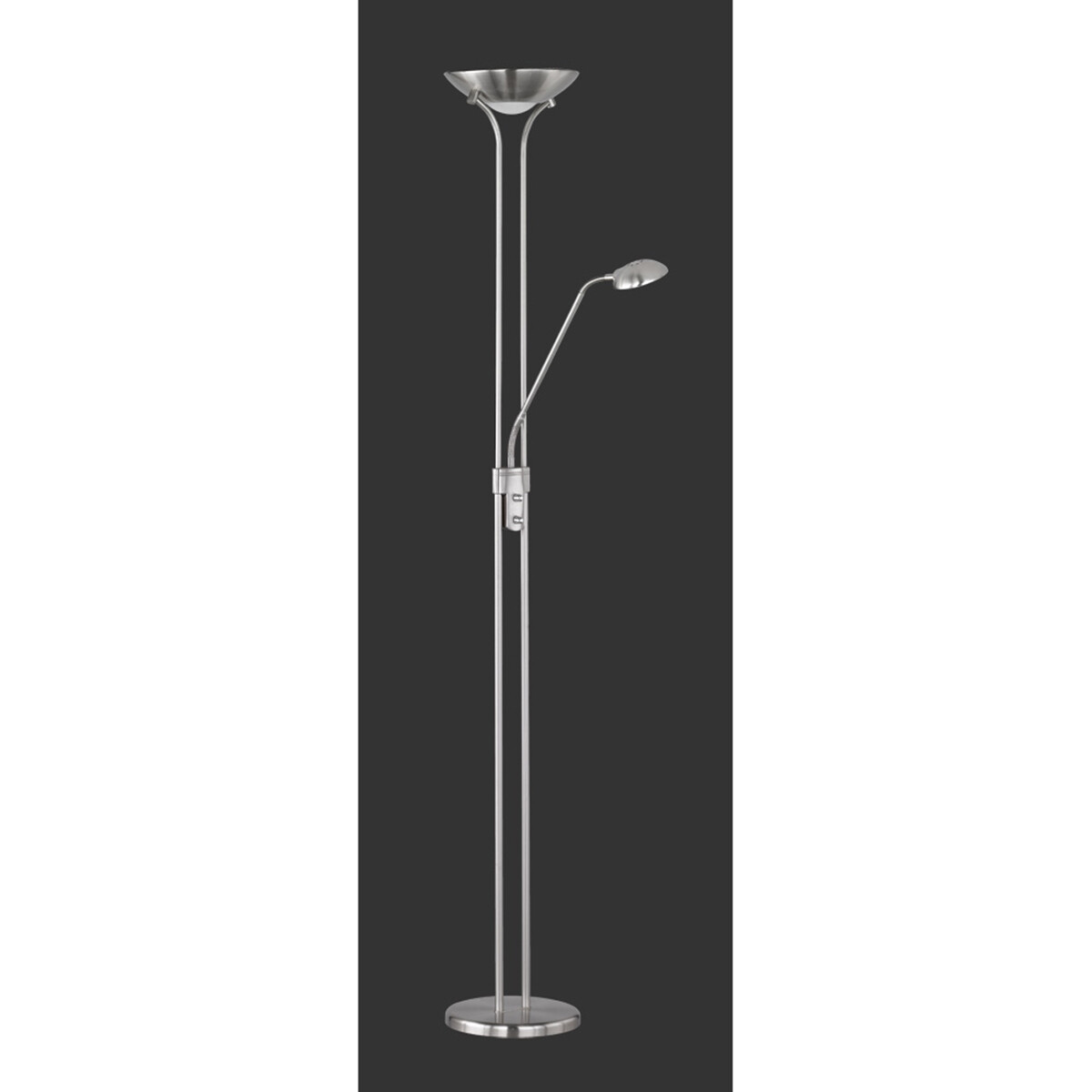 Lampadaire LED - Trion Spockens - 25W - Blanc Chaud 3000K - 2-lumières - Dimmable - Rond - Mat Nickel - Aluminium