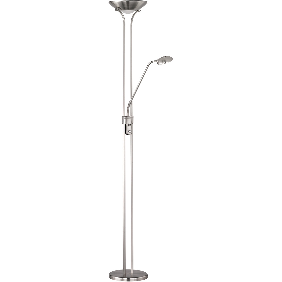 Lampadaire LED - Trion Spockens - 25W - Blanc Chaud 3000K - 2-lumières - Dimmable - Rond - Mat Nickel - Aluminium