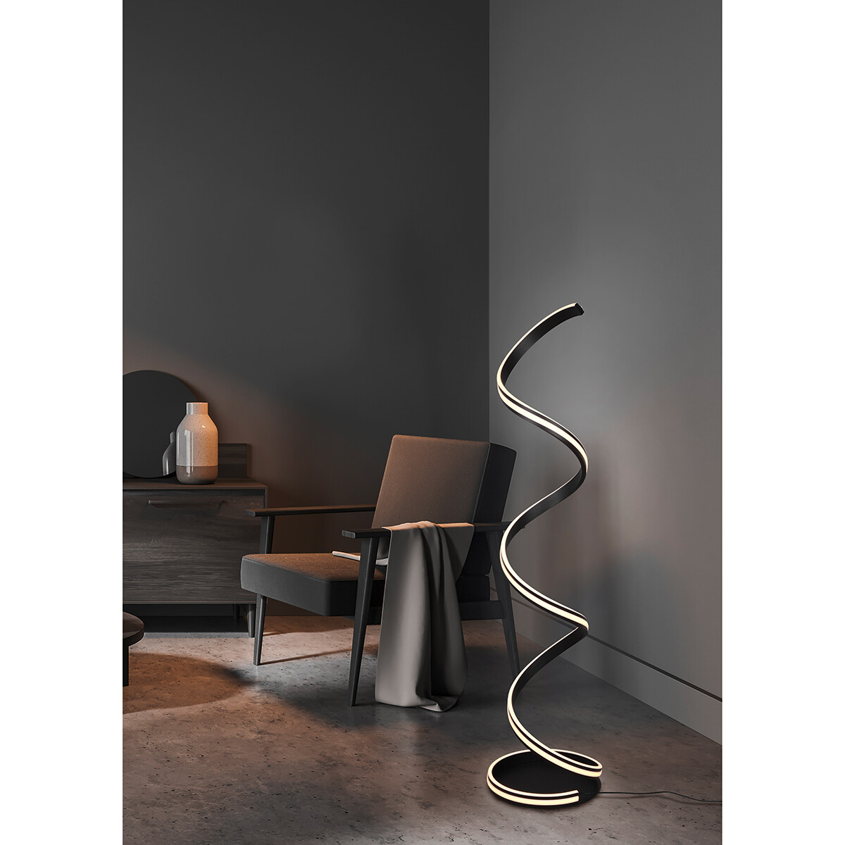 Lampadaire LED - Trion Sunico - 34W - Couleur de lumière ajustable - Dimmable - Rond - Mat Noir - Aluminium