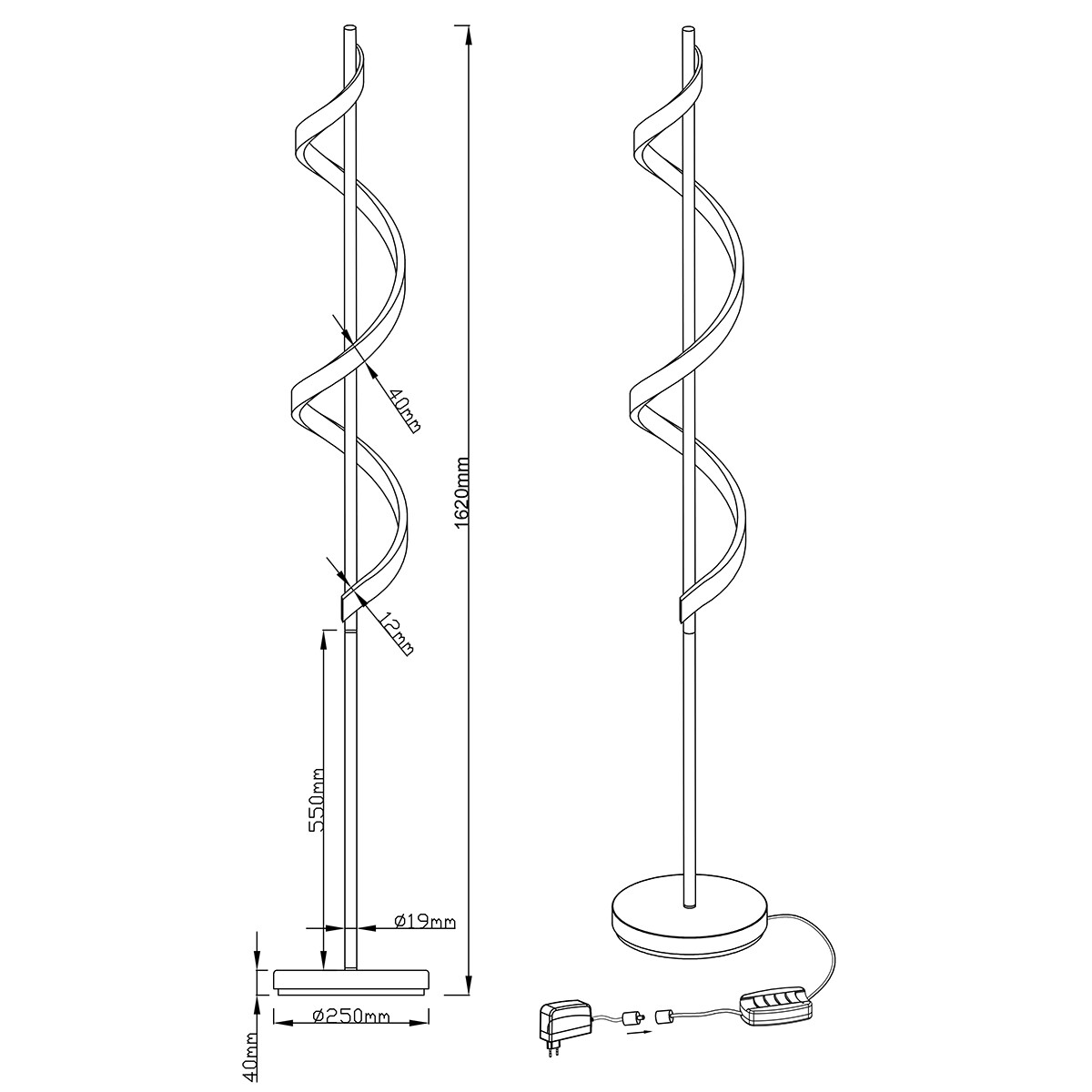 Lampadaire LED - Trion Syndi - 20W - Blanc Chaud 3000K - Dimmable - Rond - Mat Chrome - Aluminium