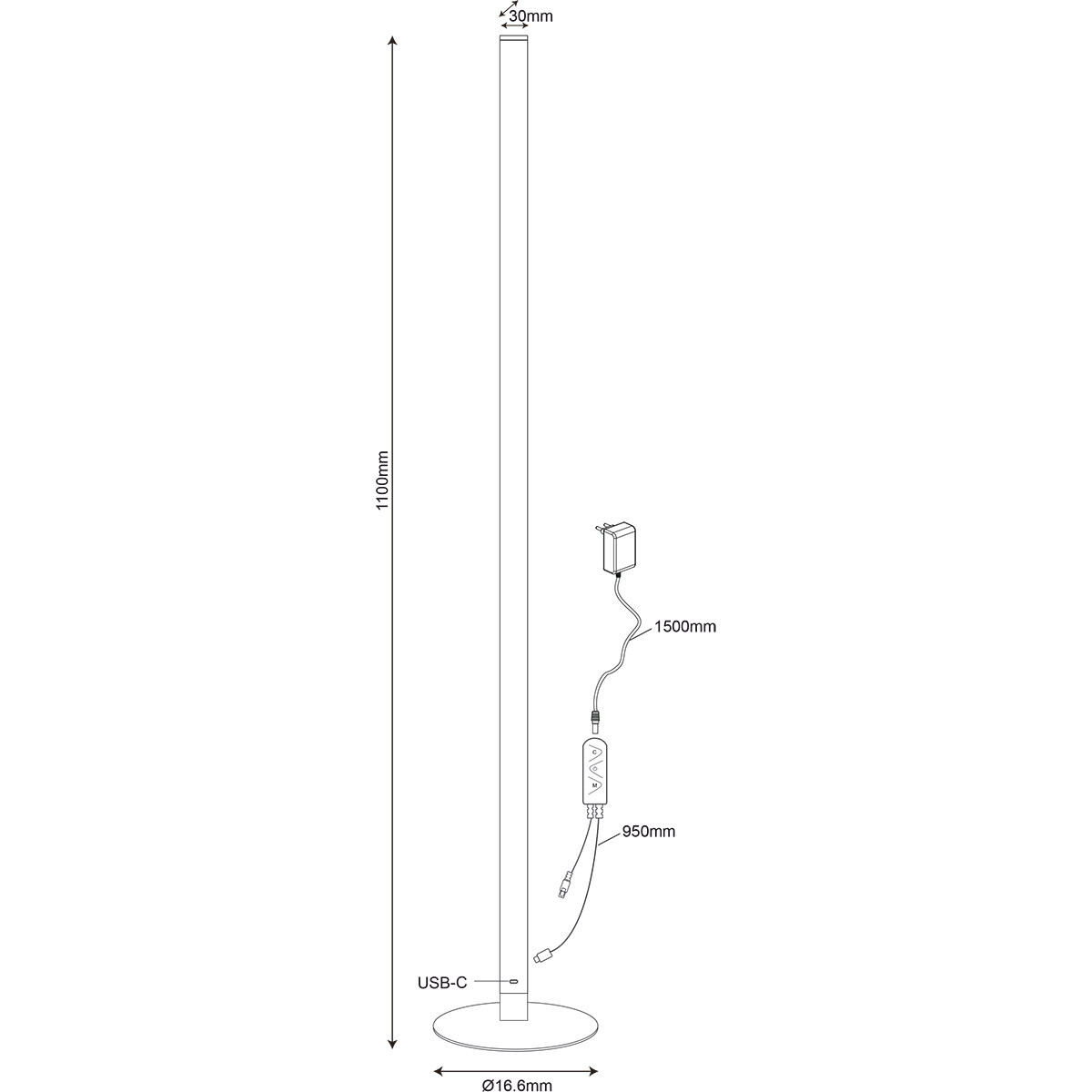 Lampadaire LED - Trion Teno - 11W - RGBW - Dimmable - Commande à distance - Noir - Métal