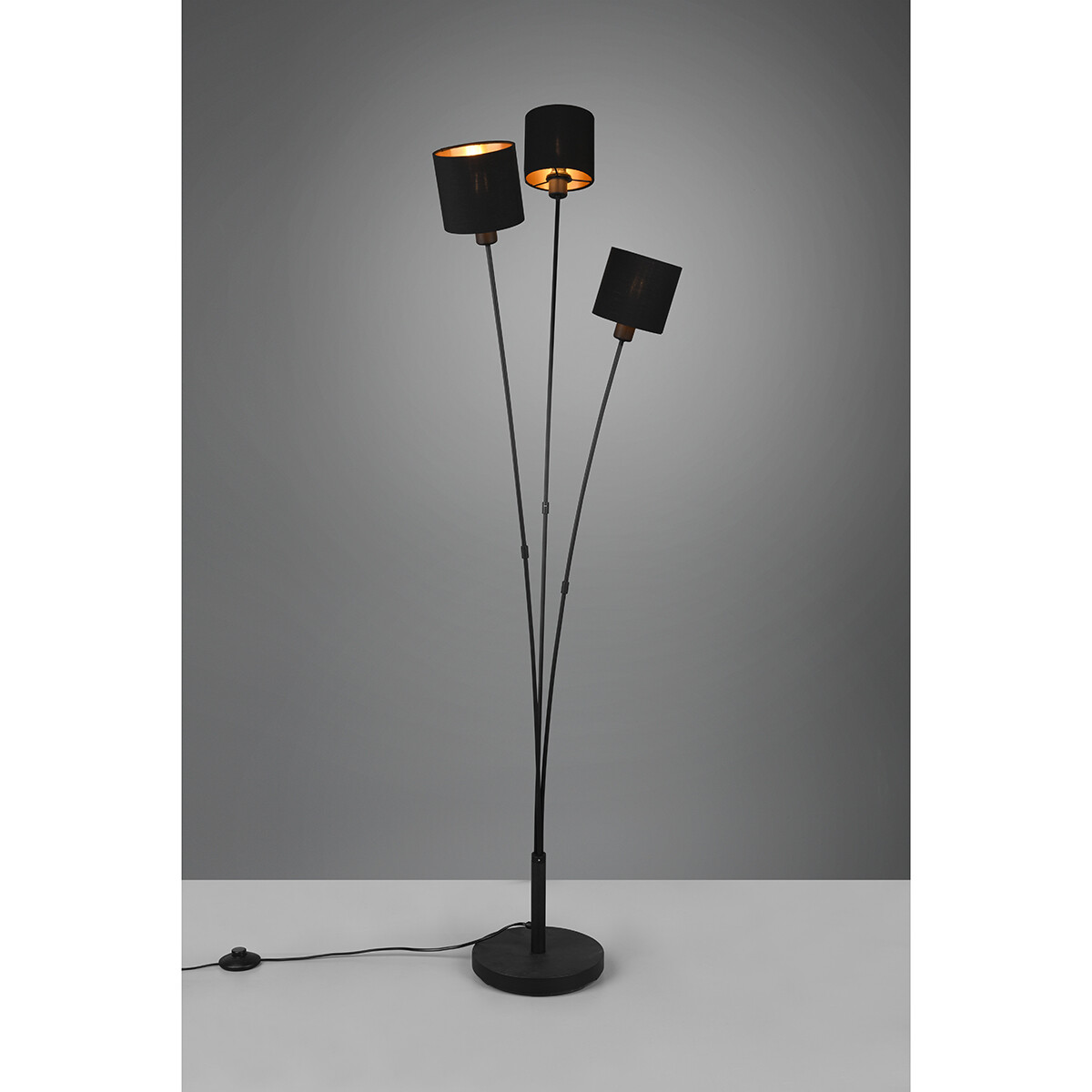 Lampadaire LED - Trion Torry - Douille E14 - 3-lumières - Rond - Mat Noir/Or - Aluminium - Max. 40W