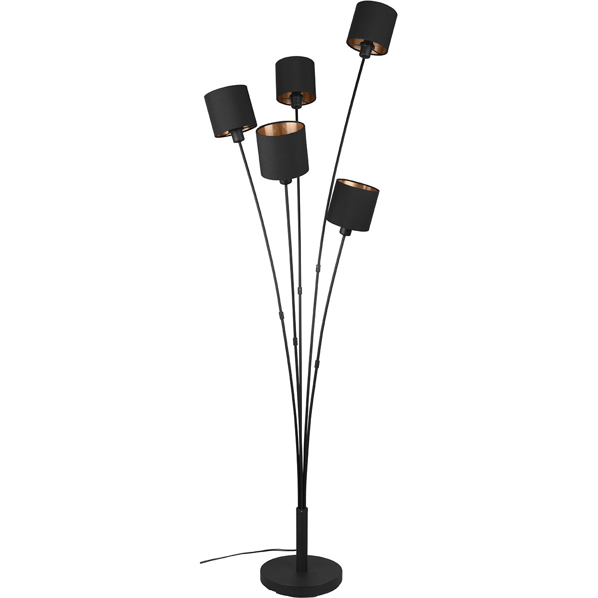 Lampadaire LED - Trion Torry - Douille E14 - 5-lumières - Rond - Mat Noir/Or - Aluminium - Max. 40W