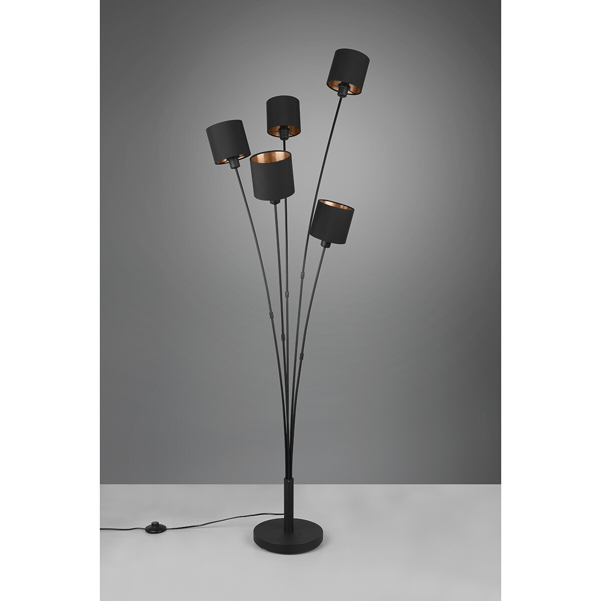 Lampadaire LED - Trion Torry - Douille E14 - 5-lumières - Rond - Mat Noir/Or - Aluminium - Max. 40W