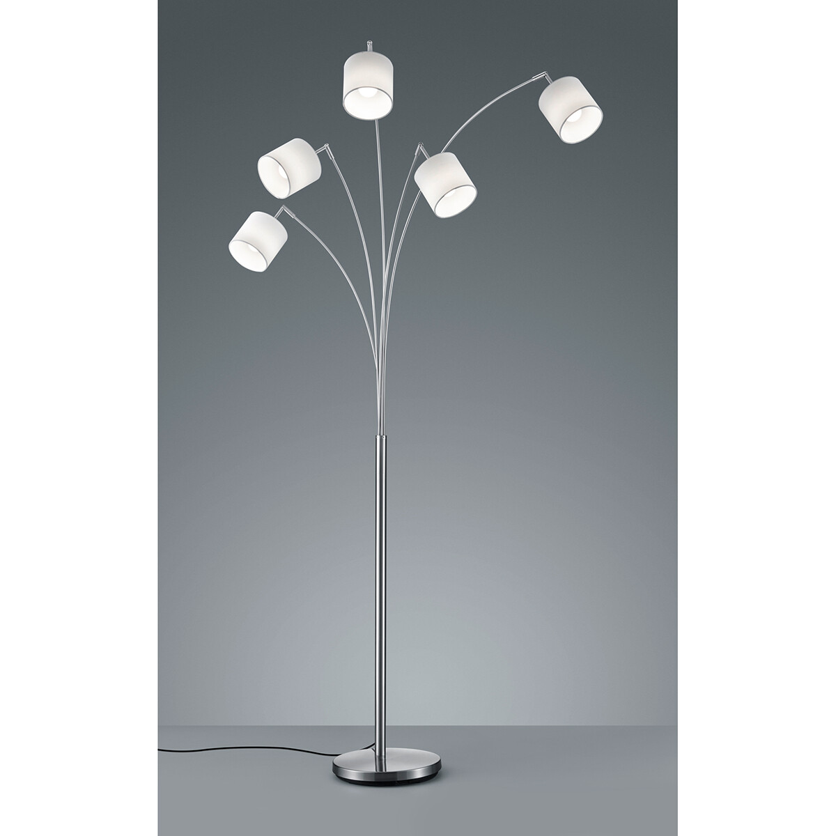 Lampadaire LED - Trion Torry - Douille E14 - 5-lumières - Rond - Mat Nickel - Aluminium - Max. 28W