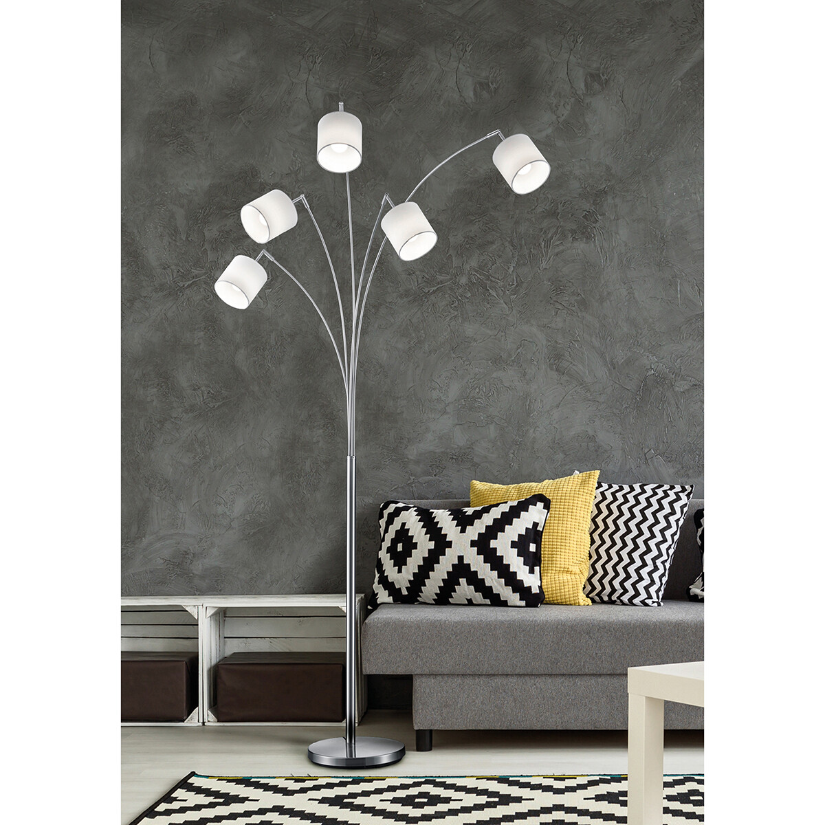 Lampadaire LED - Trion Torry - Douille E14 - 5-lumières - Rond - Mat Nickel - Aluminium - Max. 28W