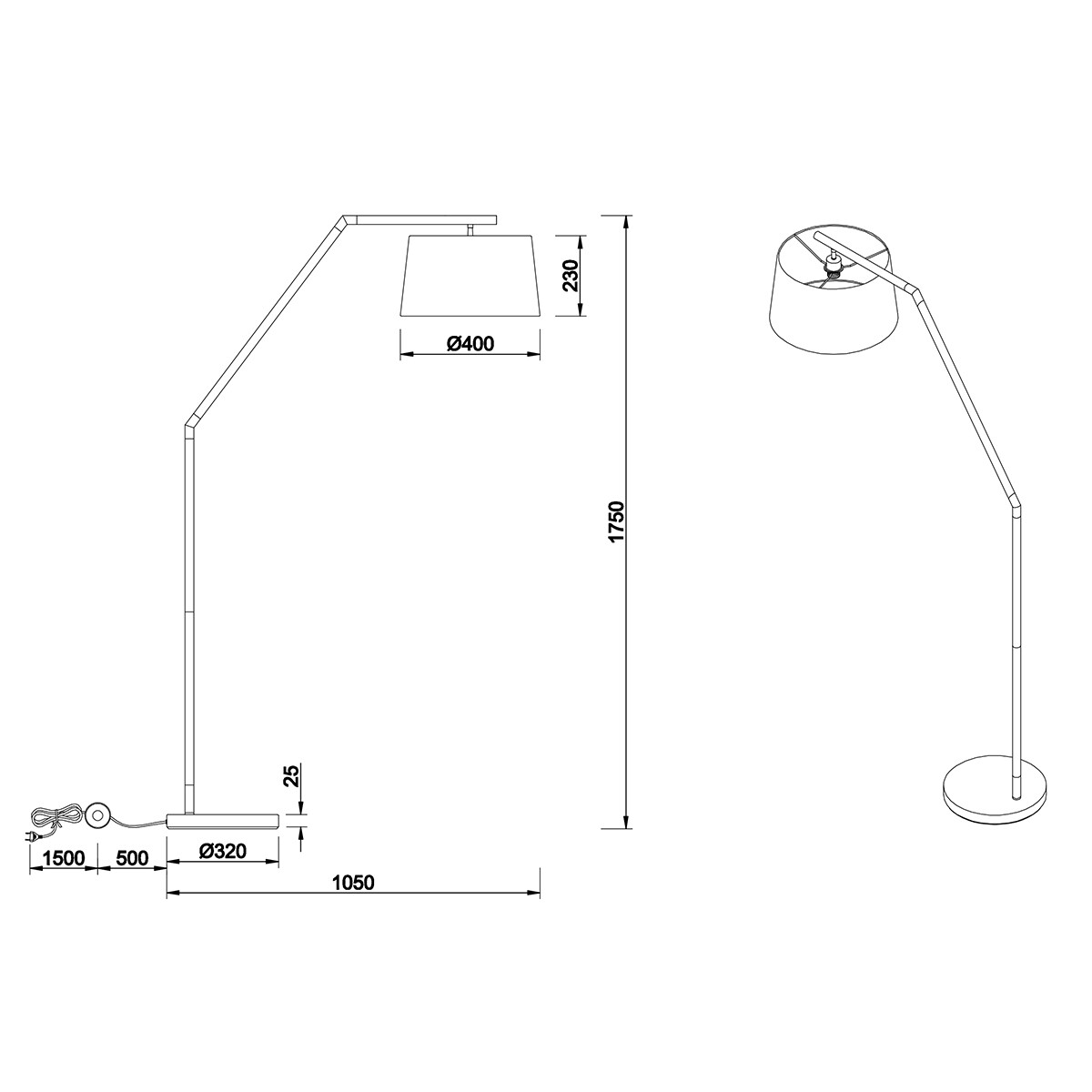 Lampadaire LED - Trion Tryca - Douille E27 - Rond - Mat Noir - Aluminium