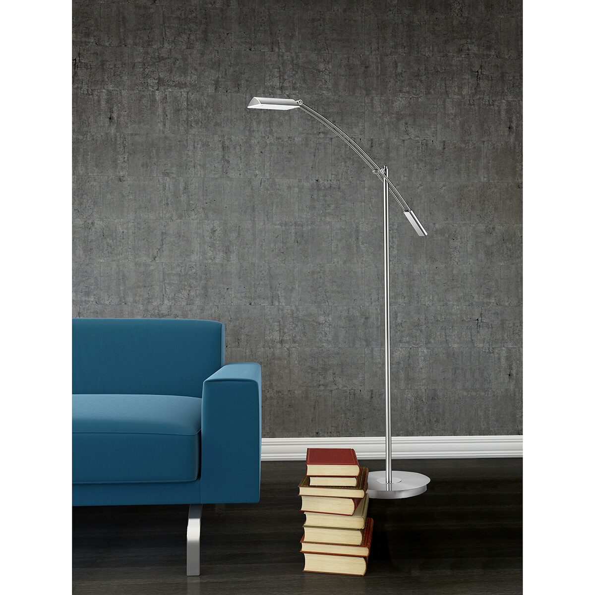 Lampadaire LED - Trion Veroni - 12W - Blanc Chaud 3000K - Dimmable - Rectangle - Mat Nickel - Aluminium