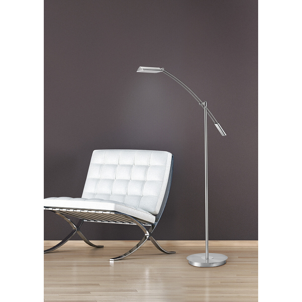 Lampadaire LED - Trion Veroni - 12W - Blanc Chaud 3000K - Dimmable - Rectangle - Mat Nickel - Aluminium