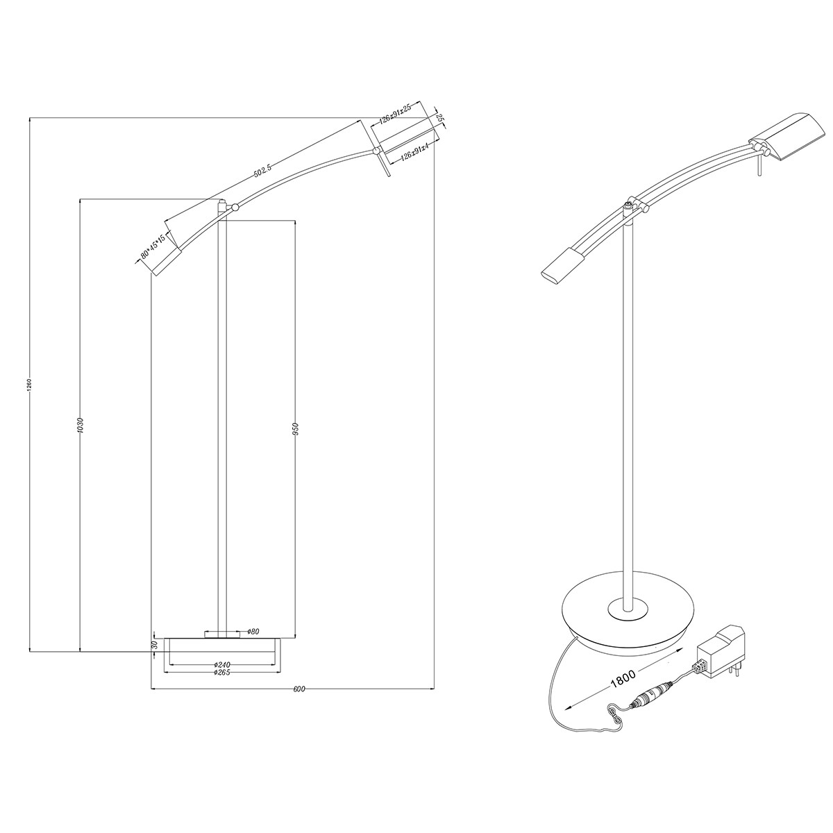 Lampadaire LED - Trion Veroni - 12W - Blanc Chaud 3000K - Dimmable - Rectangle - Mat Nickel - Aluminium