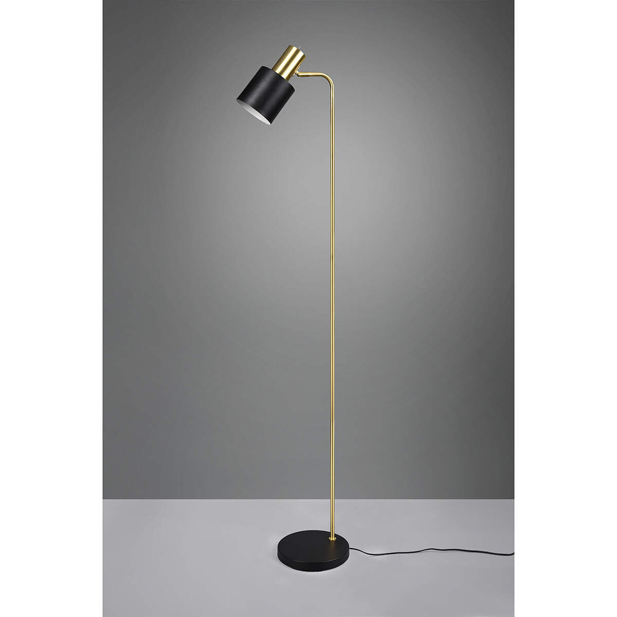 Lampadaire LED - Éclairage de sol - Trion Alimo - Douille E27 - Rond - Mat Noir/Or - Aluminium