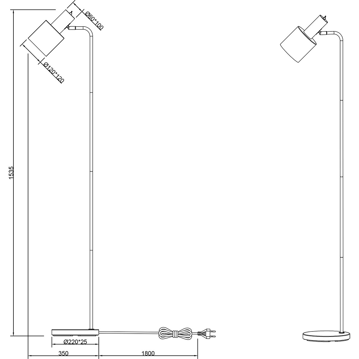 Lampadaire LED - Éclairage de sol - Trion Alimo - Douille E27 - Rond - Mat Noir/Or - Aluminium