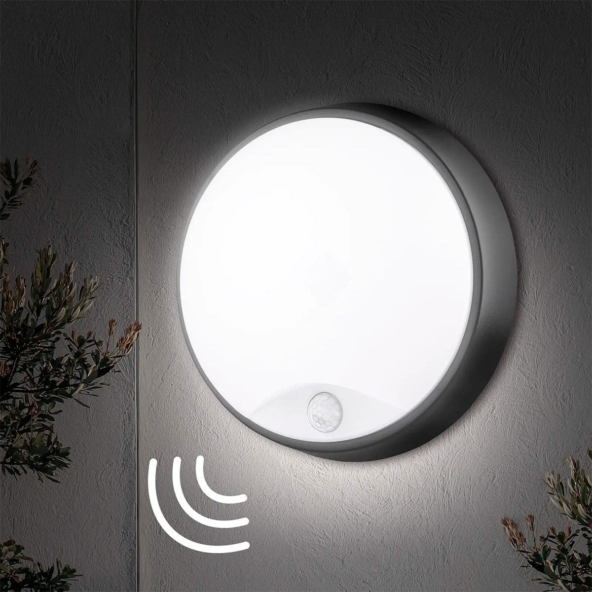 LED Applique Murale avec Capteur - Kozolux Sorta - 20W 1600lm - Température de Couleur Réglable 3en1 CCT - IP54 - Rond - Noir