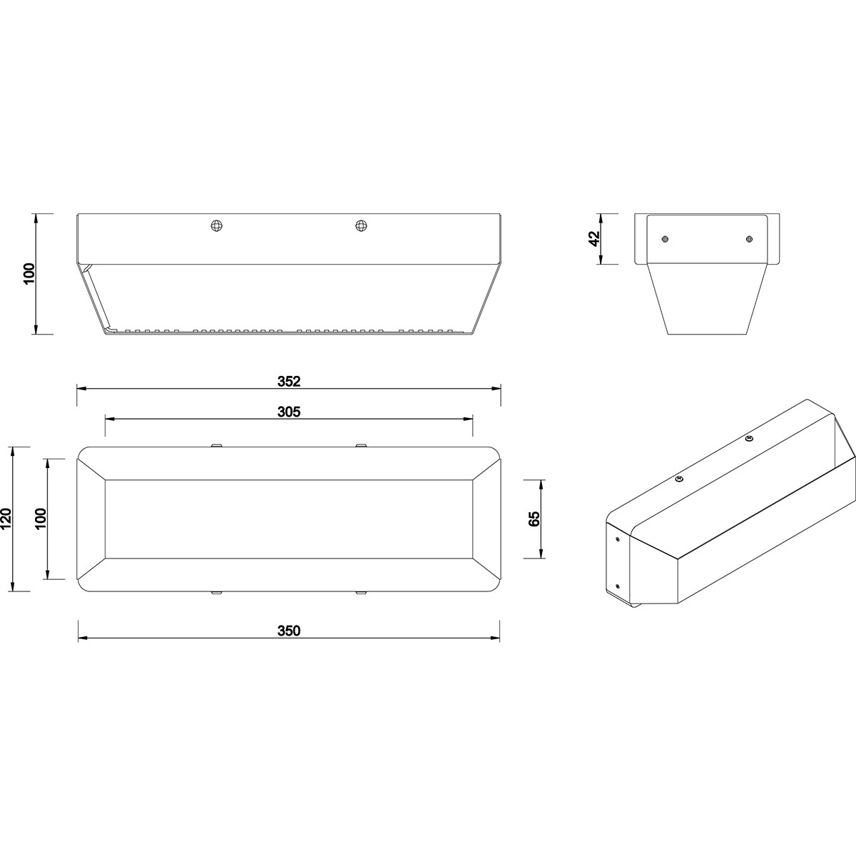 Applique Murale LED - Trion Arbon Up and Down - 13.5W - Blanc Chaud 3000K - Dimmable - Rectangle - Mat Noir - Aluminium