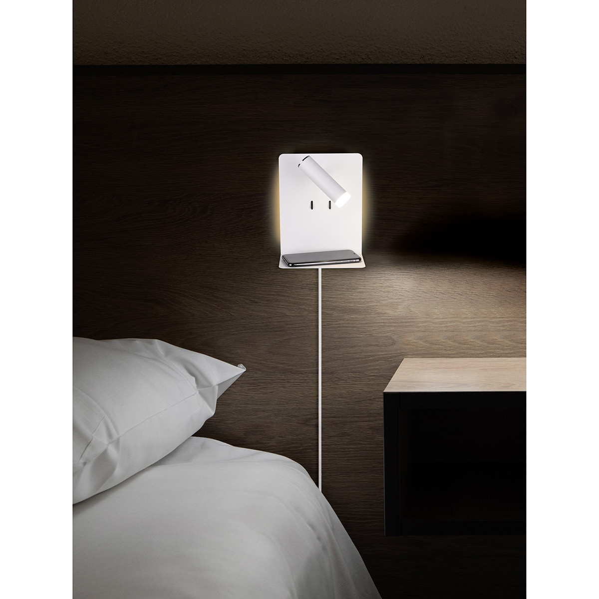 Applique Murale LED - Trion Elonant - 6W - Blanc Chaud 3000K - Fonction de chargement USB - Mat Blanc - Aluminium