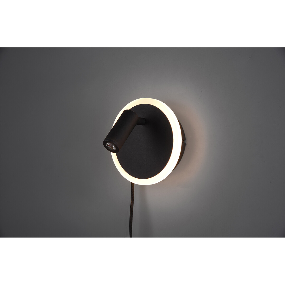 Applique Murale LED - Trion Jodan - 7W - Blanc Chaud 3000K - Rond - Mat Noir - Aluminium