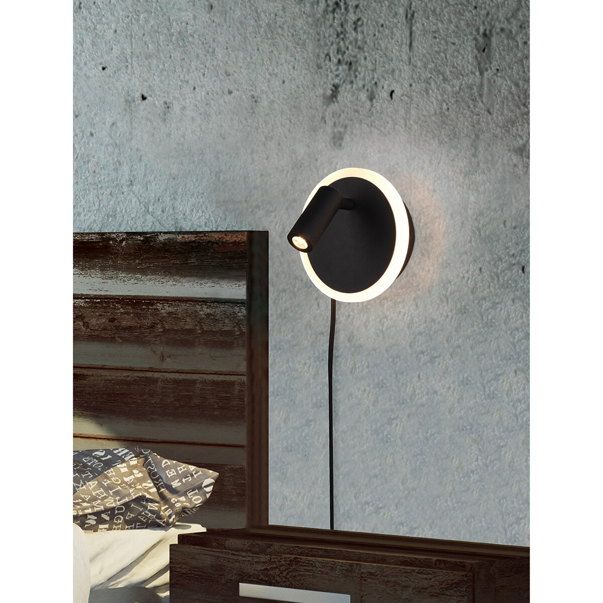 Applique Murale LED - Trion Jodan - 7W - Blanc Chaud 3000K - Rond - Mat Noir - Aluminium