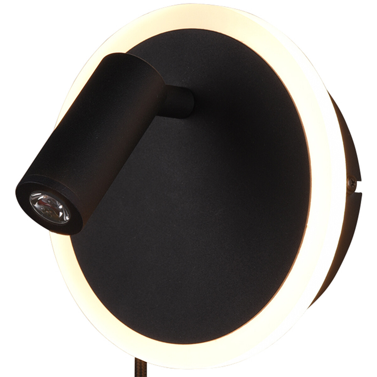 Applique Murale LED - Trion Jodan - 7W - Blanc Chaud 3000K - Rond - Mat Noir - Aluminium