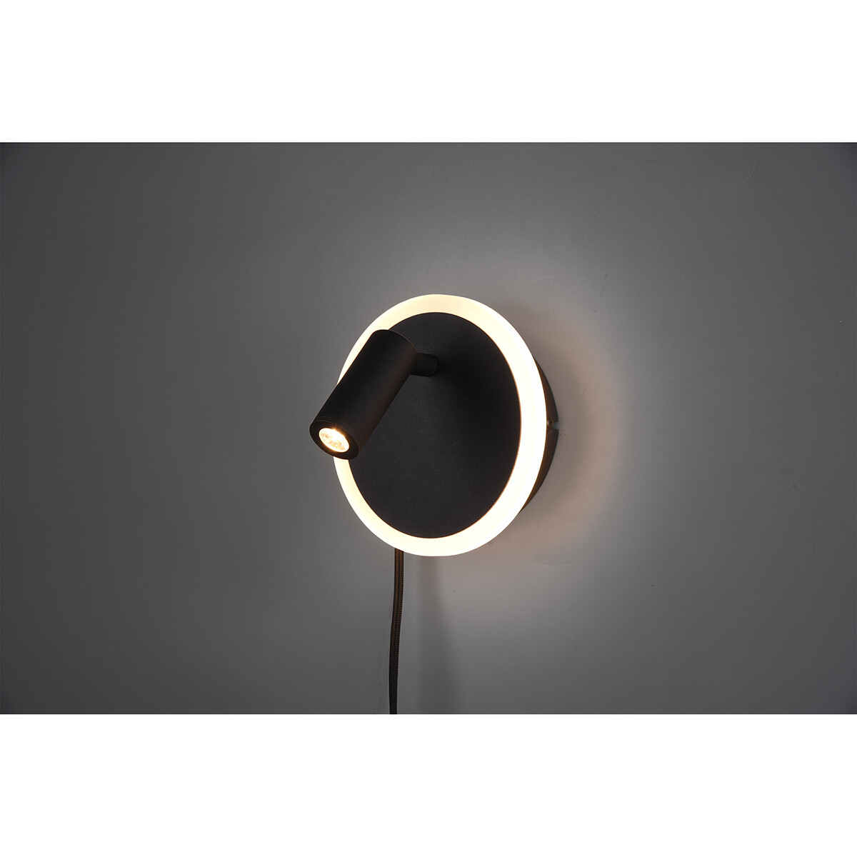 Applique Murale LED - Trion Jodan - 7W - Blanc Chaud 3000K - Rond - Mat Noir - Aluminium