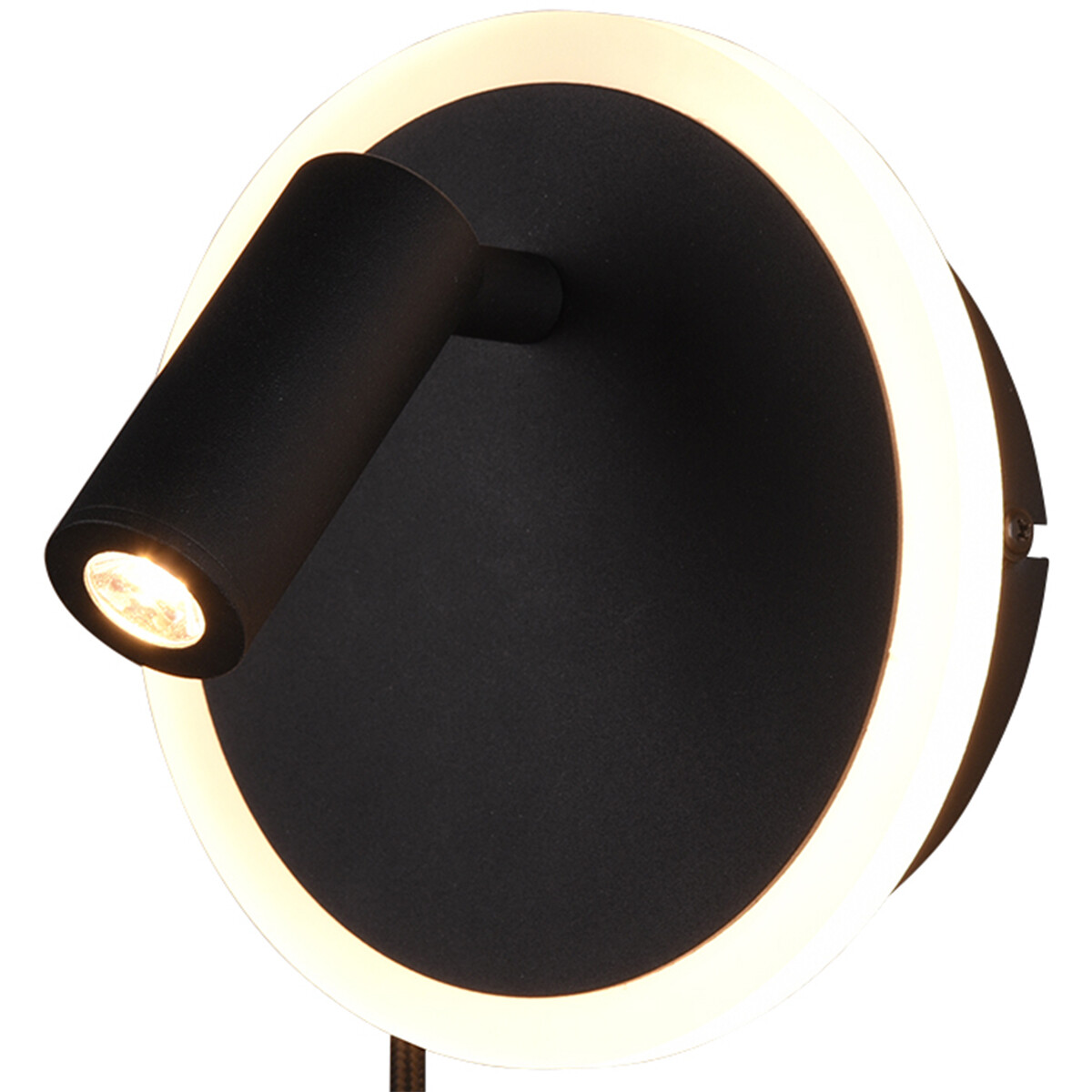 Applique Murale LED - Trion Jodan - 7W - Blanc Chaud 3000K - Rond - Mat Noir - Aluminium