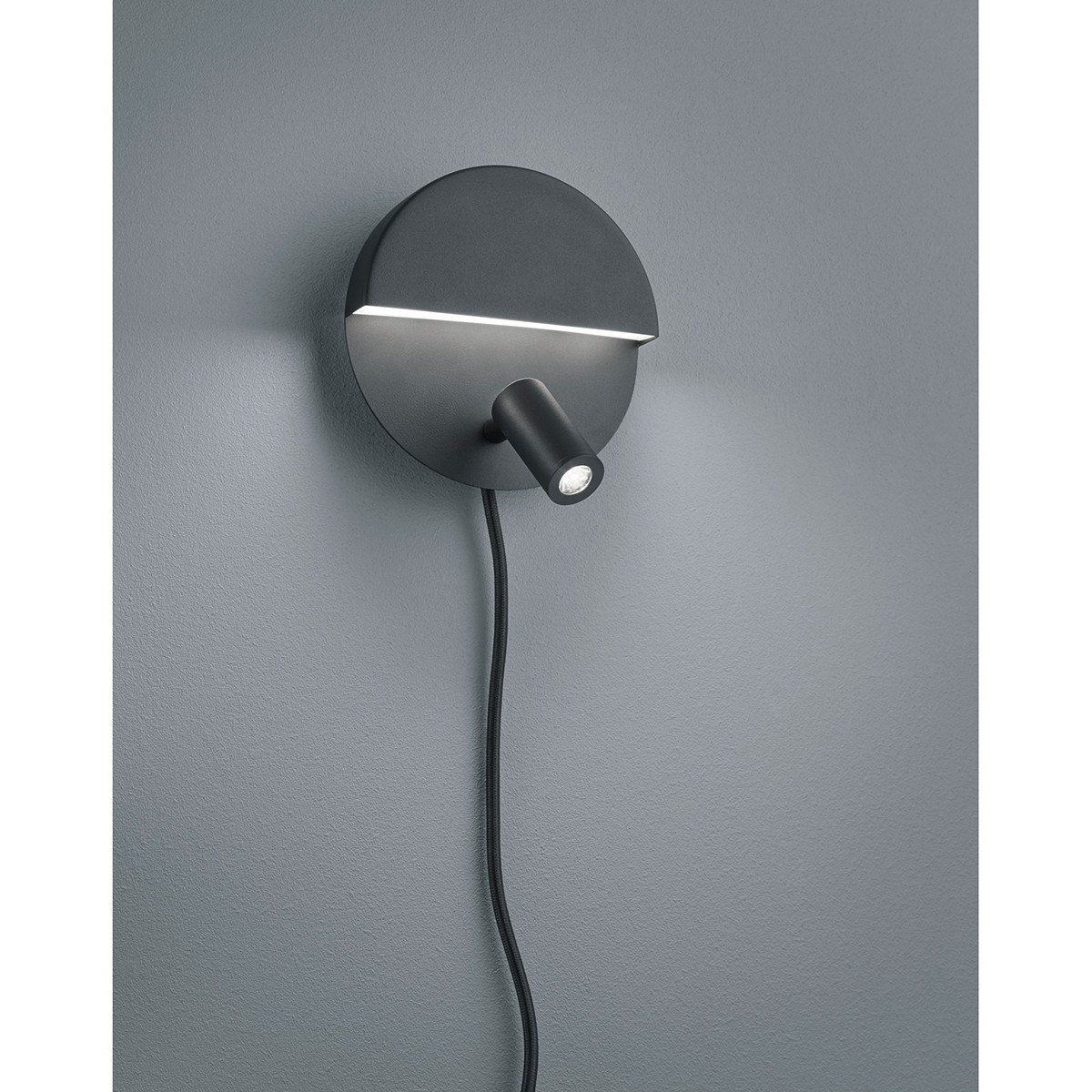 Applique Murale LED - Trion Marano - 8W - Blanc Chaud 3000K - Rond - Mat Noir - Aluminium