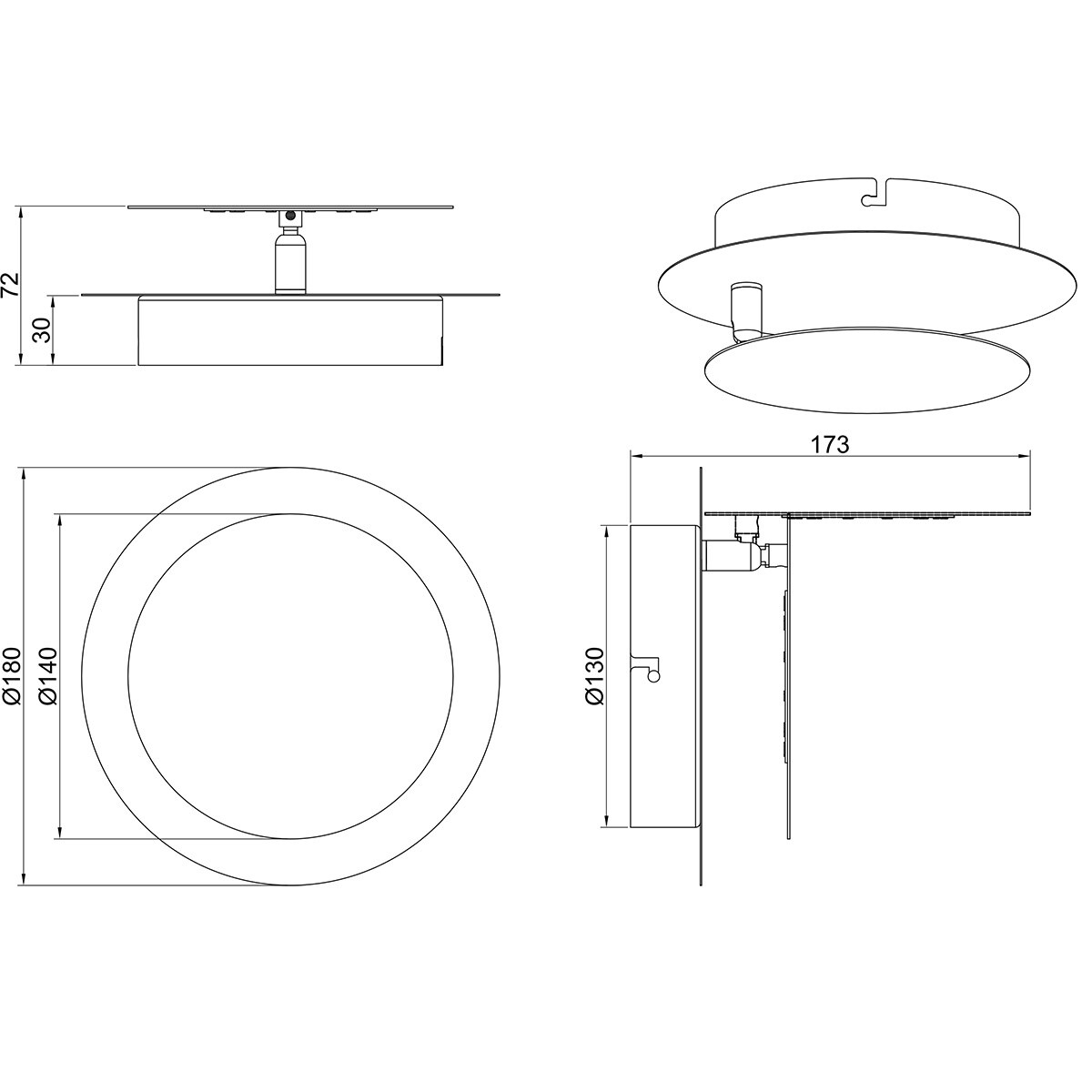 LED Applique - Trion Marina - 6W - Blanc Chaud 3000K - Rond - Blanc Mat - Métal