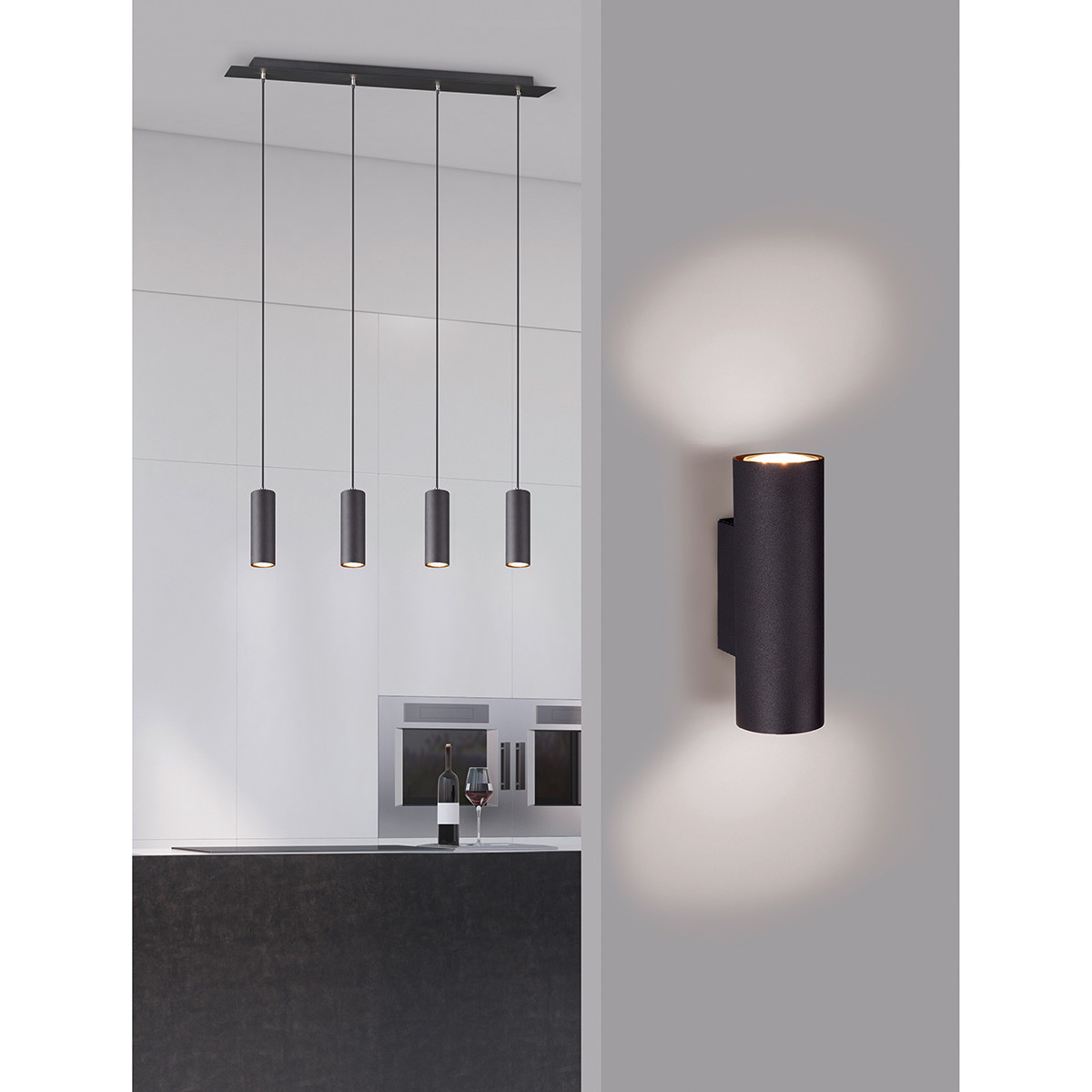 Applique Murale LED - Trion Mary Up and Down - Douille GU10 - Rond - Mat Noir - Aluminium