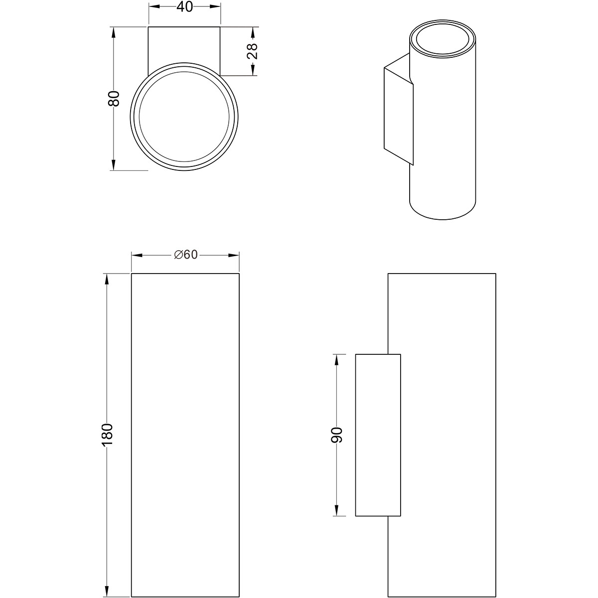 Applique Murale LED - Trion Mary Up and Down - Douille GU10 - Rond - Mat Noir - Aluminium