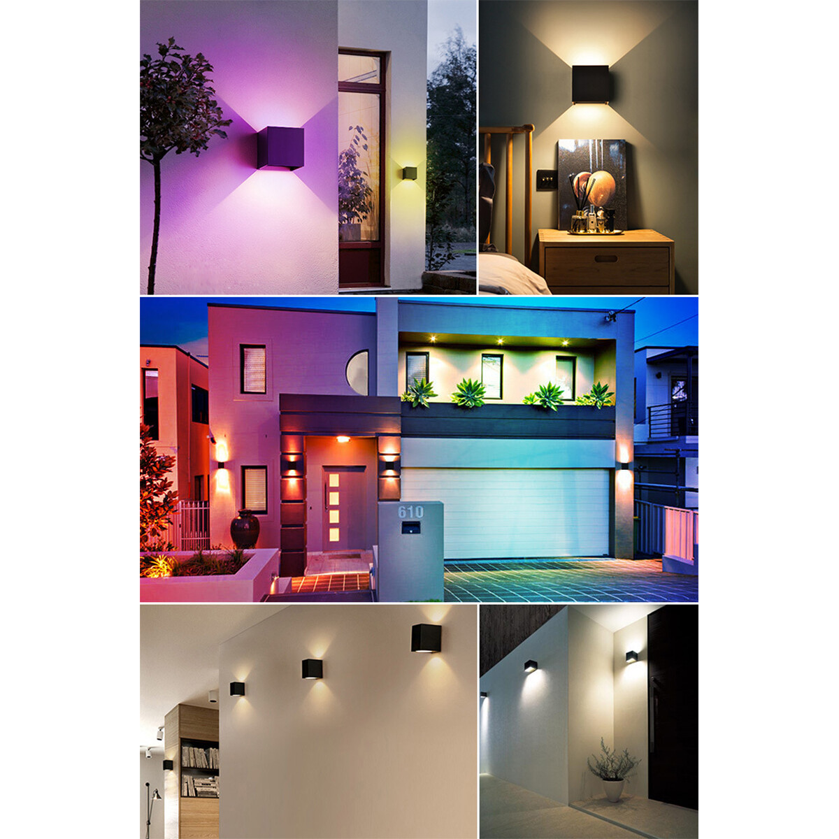 Applique Murale LED - Haut et Bas - 9W - WiFi + Bluetooth Intelligent - RGBW - Dimmable - Angle de Rayonnement Réglable - Cube - Noir - Pour l'extérieur et l'intérieur - Étanche IP65