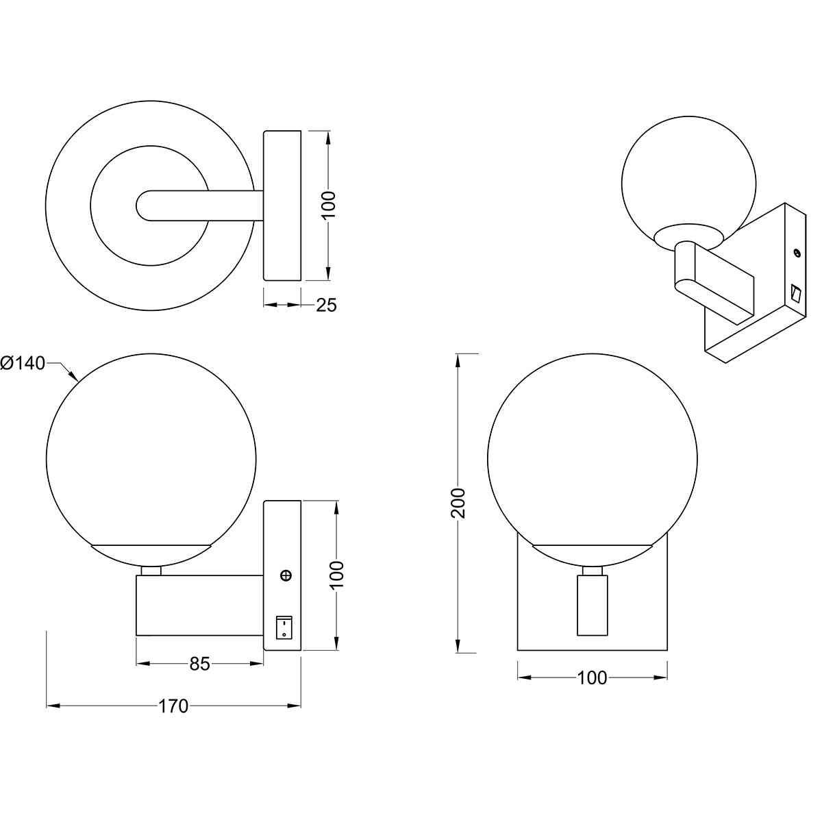 Applique murale LED - Éclairage mural - Trion Aluk - Douille E14 - Rond - Chrome - Métal