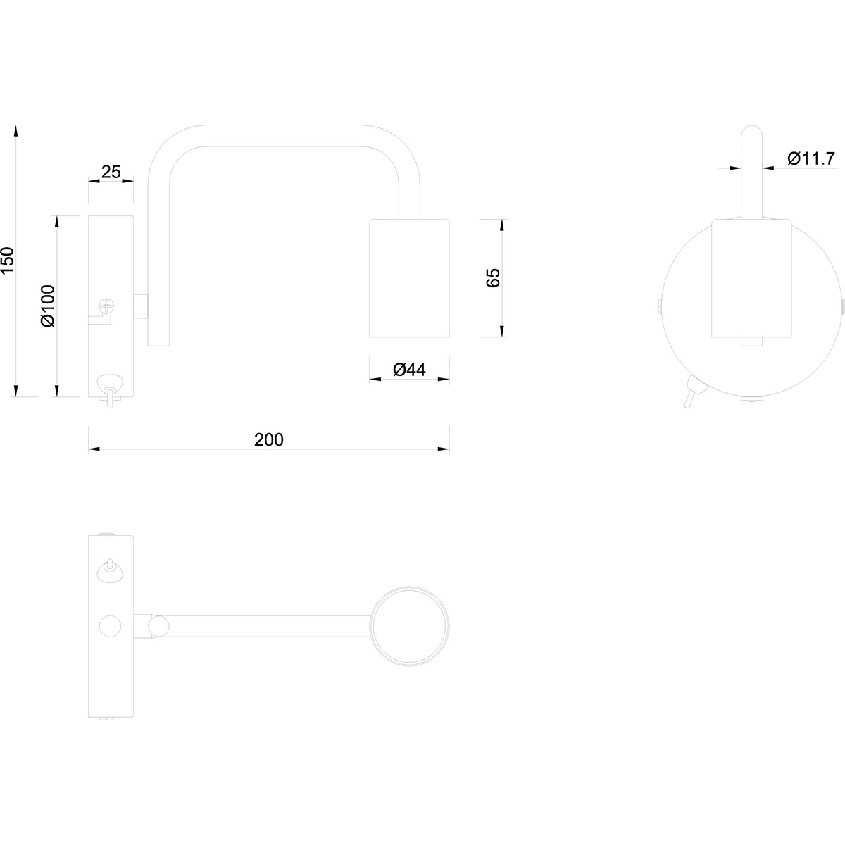 Applique Murale LED - Éclairage mural - Trion Dolla - Douille E27 - Rond - Mat Noir - Aluminium