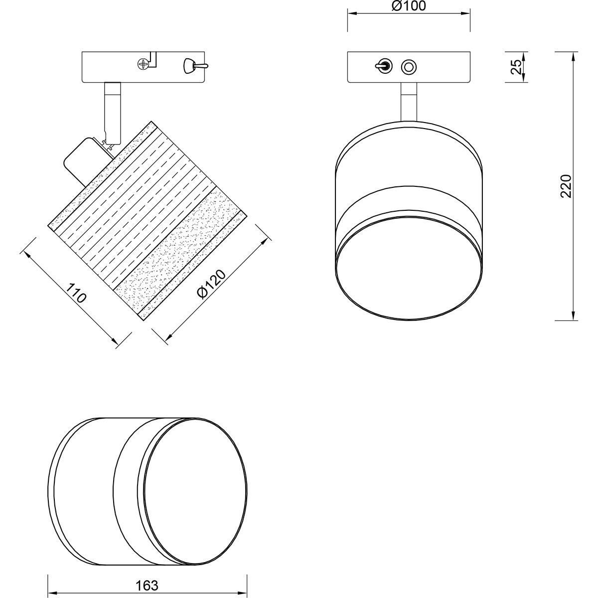 LED Applique - Éclairage Mural - Trion Lazo - Douille E14 - Rond - Noir Mat - Métal