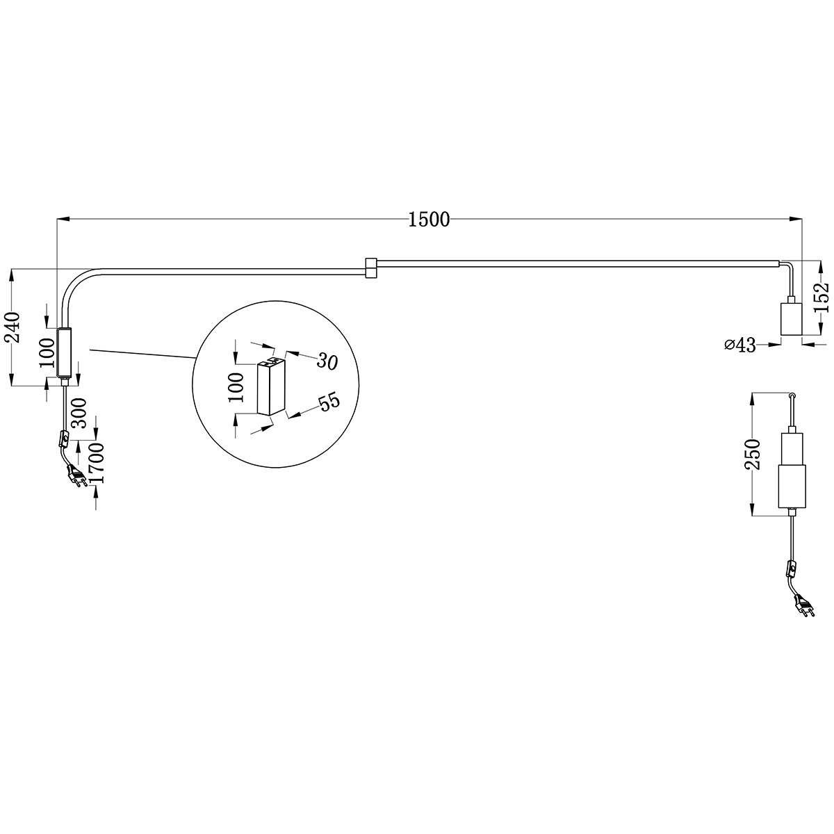 Applique Murale LED - Éclairage mural - Trion Live - Douille E27 - Rectangle - Mat Noir - Aluminium