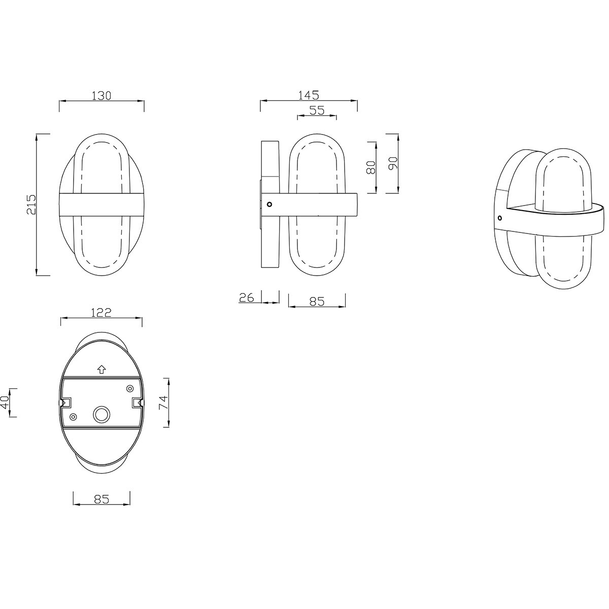 LED Applique - Éclairage Mural - Trion Meyra - 3.5W - 2 points lumineux - Blanc Chaud 3000K - Rond - Noir Mat - Plastique