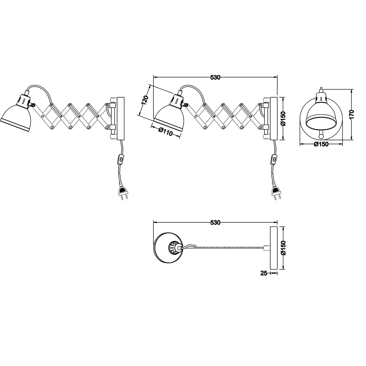 Applique Murale LED - Éclairage mural - Trion Sicano - Douille E14 - Rond - Mat Blanc - Aluminium