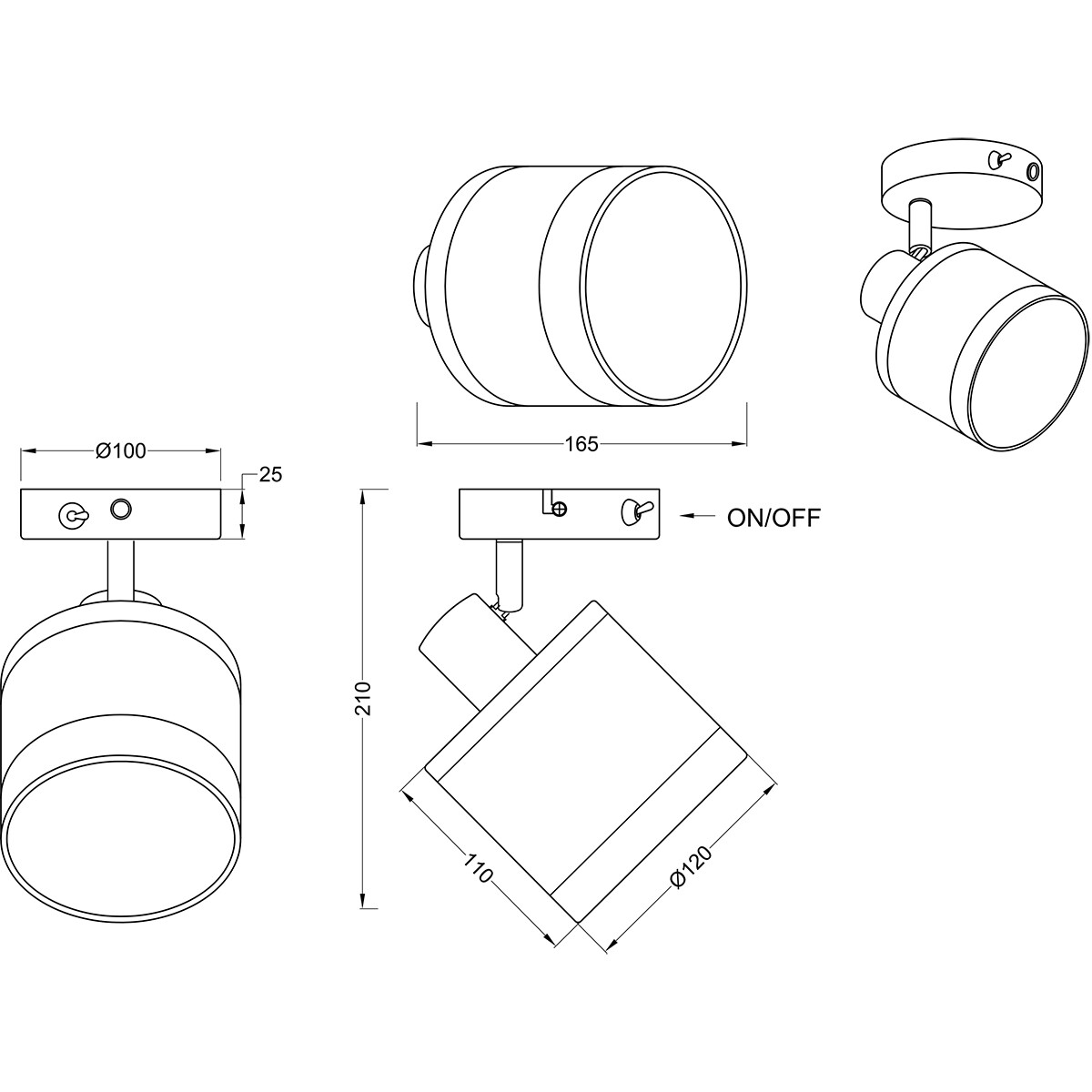 Applique murale LED - Éclairage mural - Trion Vamos - Douille E14 - Rond - Mat Noir - Métal