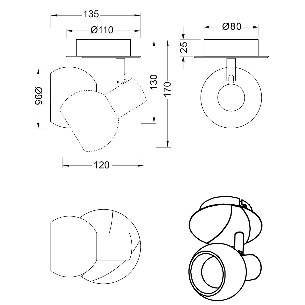 Spot Applique LED - Trion Besina - Douille E14 - Rond - Mat Nickel - Aluminium