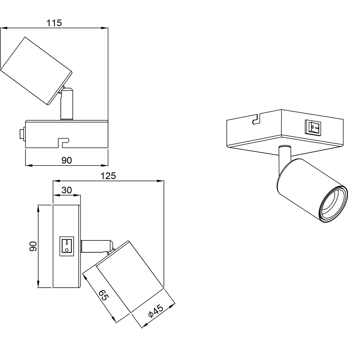 Spot Applique LED - Trion Zuncka - Douille E27 - Carré - Mat Blanc - Aluminium