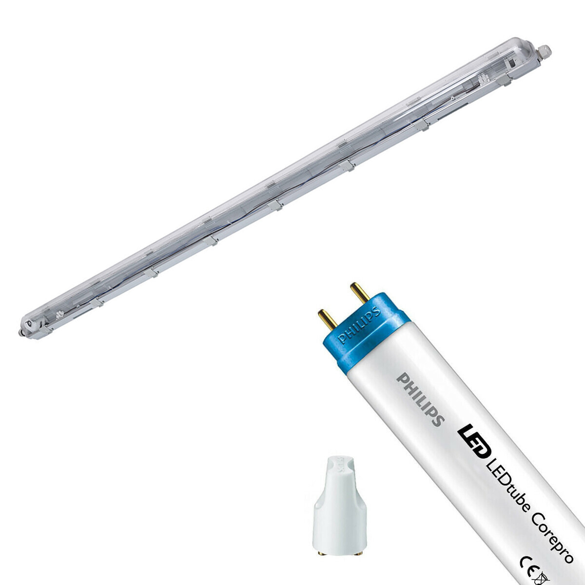 Réglette étanche LED avec tube T8 - Velvalux Strela - 150cm - Simple - Connectable - Étanche IP65 - Philips - CorePro LEDtube EM 840 - 20W - Blanc Naturel 4000K | Remplace 58W