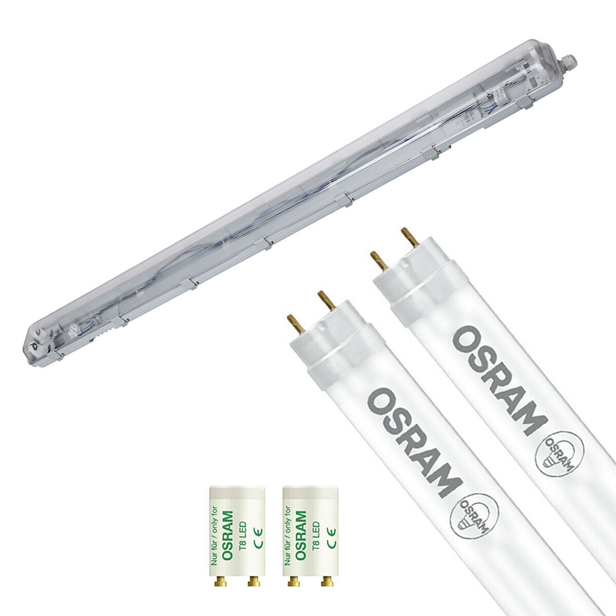 Réglette étanche LED avec tubes T8 - Velvalux Strela - 120cm - Double - Connectable - Étanche IP65 - OSRAM - SubstiTUBE Value EM 830 - 32.4W - Blanc Chaud 3000K | Remplace 72W