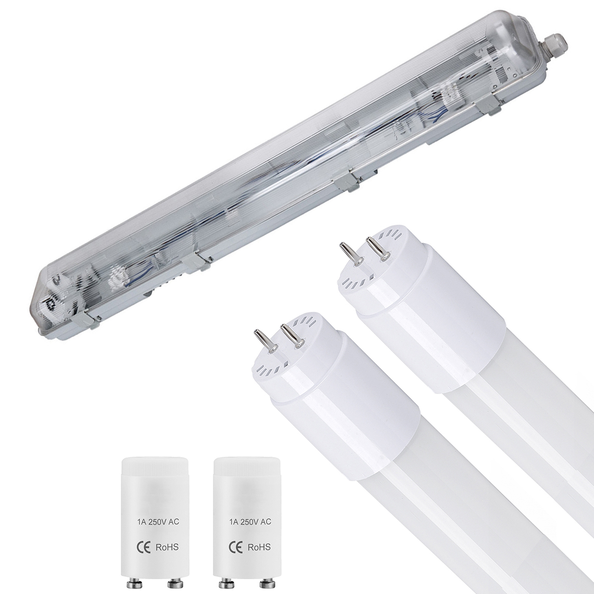 Réglette étanche LED avec tubes T8 G13 - Velvalux Strela - 60cm - Double - Connectable - Étanche IP65 - 16W 1920lm - 865 Blanc Blanc Froid 6500K | Remplace 138W